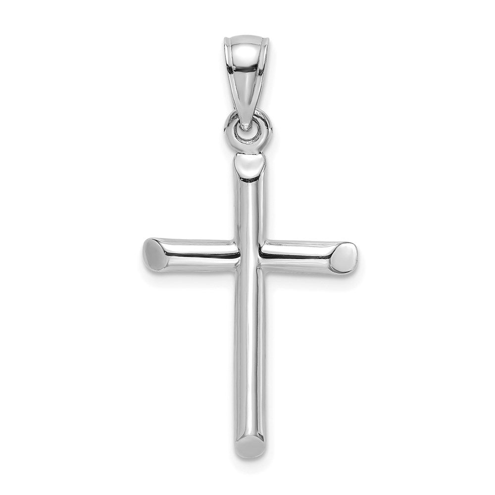 14K Weißgold Polierter Zylinder-Kreuz-Charm