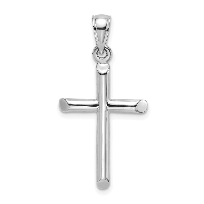 14K Weißgold Polierter Zylinder-Kreuz-Charm