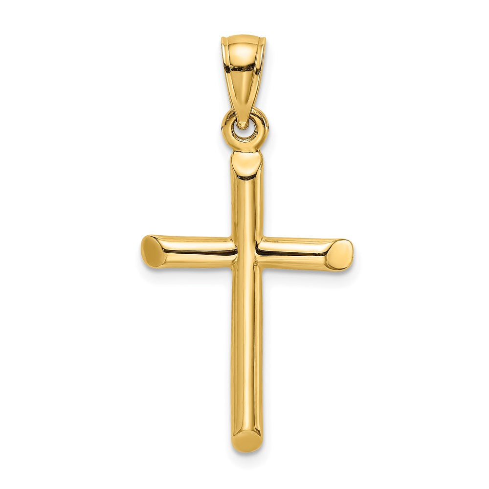14K Gelbgold Polierter Zylinder-Kreuz-Charm