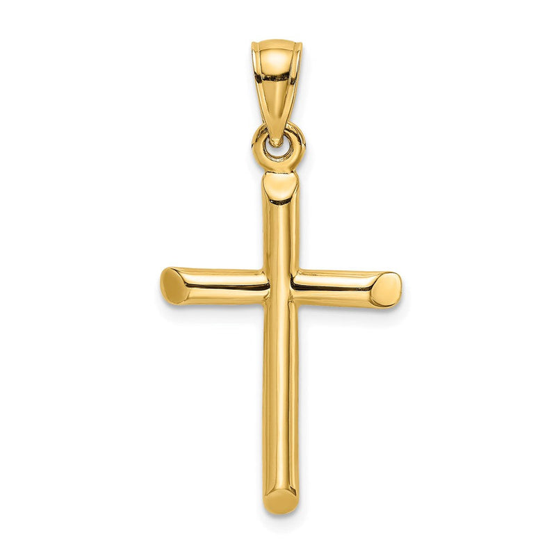 14K Gelbgold Polierter Zylinder-Kreuz-Charm
