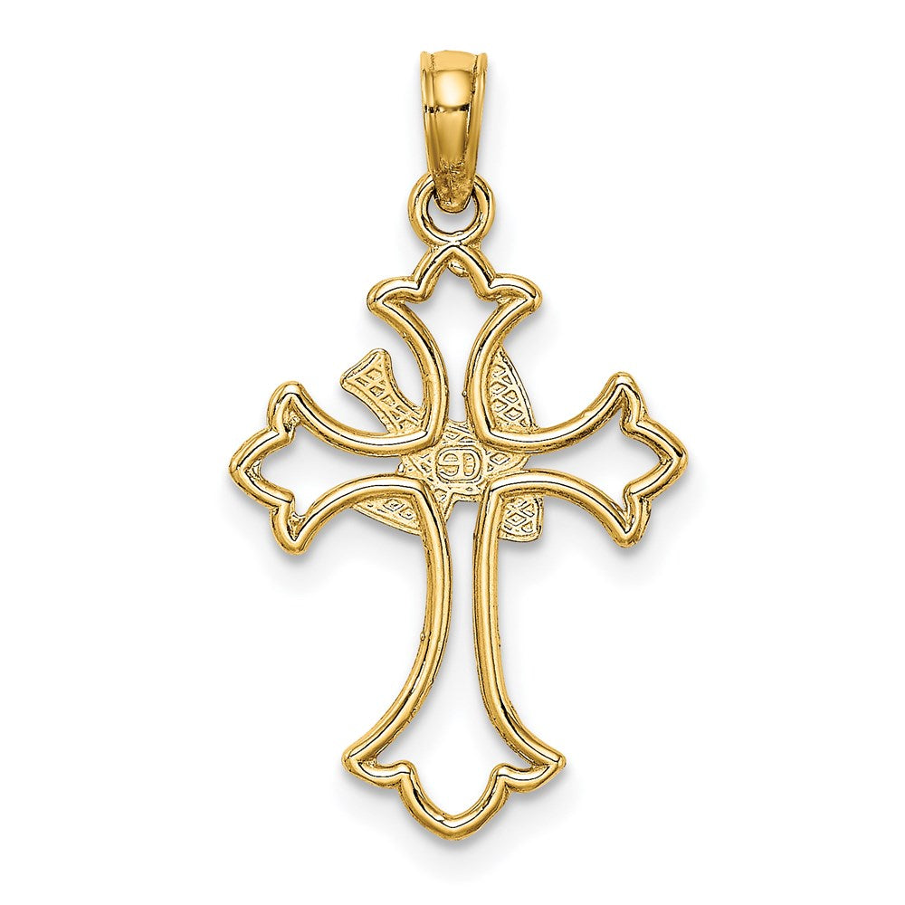 14K Gelbgold Ausgeschnitten Taube Mittig Kreuz Charm