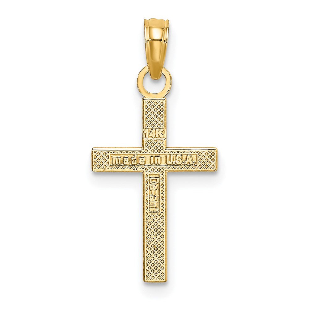 14K Gelbgold Strukturiert Mittig Block Kreuz Charm