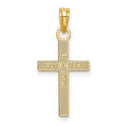 14K Gelbgold Strukturiert Mittig Block Kreuz Charm