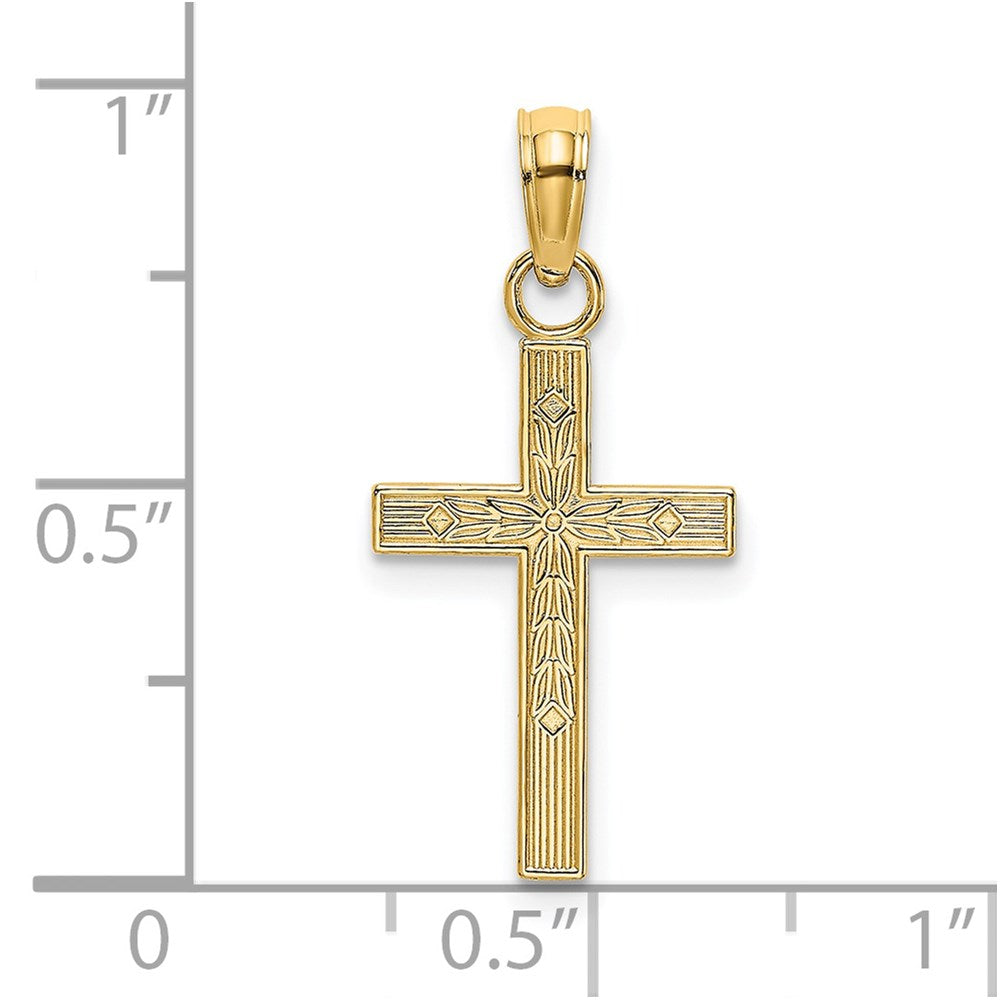 14K Gelbgold Strukturiert Mittig Block Kreuz Charm
