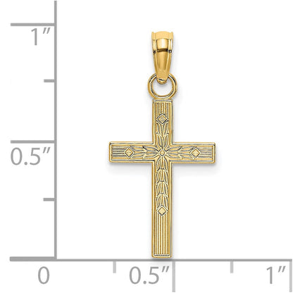14K Gelbgold Strukturiert Mittig Block Kreuz Charm