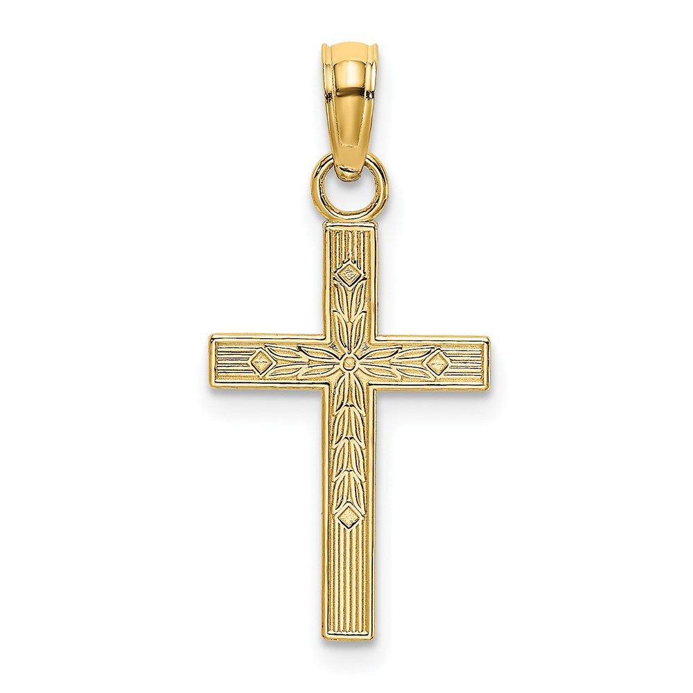 14K Gelbgold Strukturiert Mittig Block Kreuz Charm
