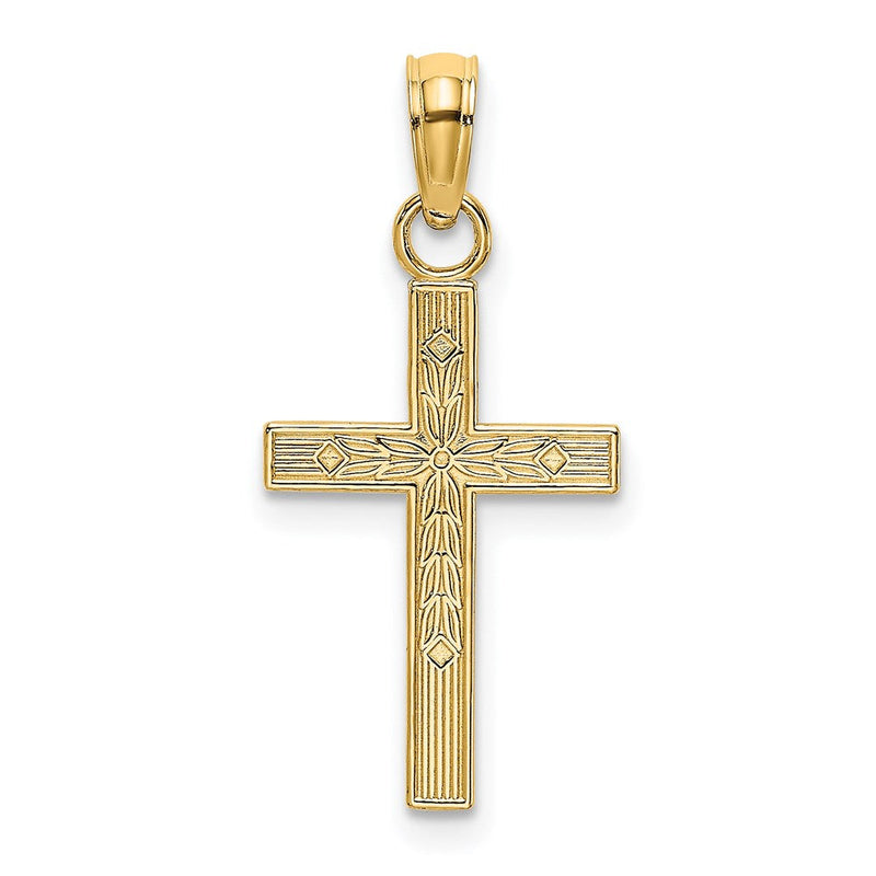 14K Gelbgold Strukturiert Mittig Block Kreuz Charm
