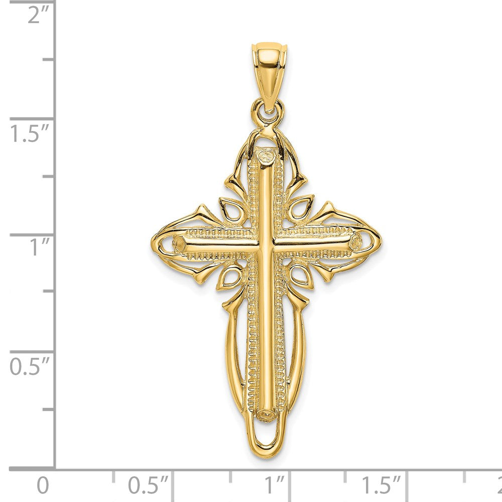 14K Gelbgold Poliert und Strukturiert Kreuz