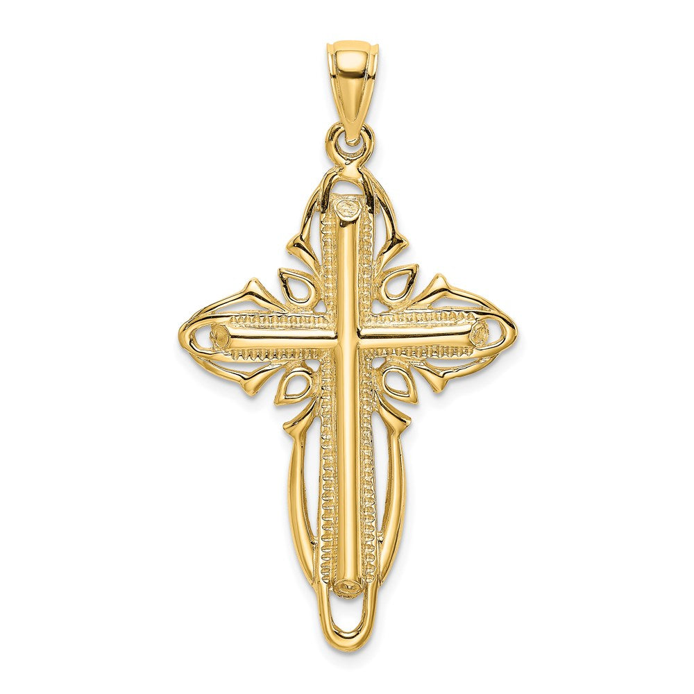 14K Gelbgold Poliert und Strukturiert Kreuz