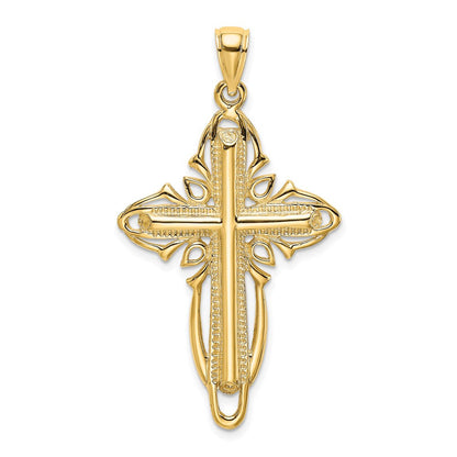14K Gelbgold Poliert und Strukturiert Kreuz