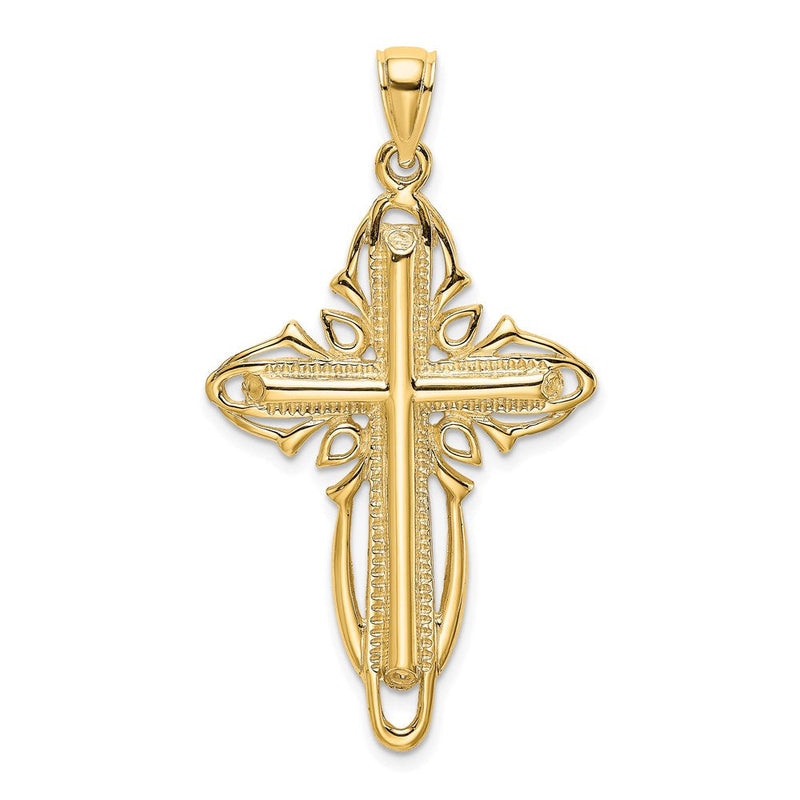 14K Gelbgold Poliert und Strukturiert Kreuz