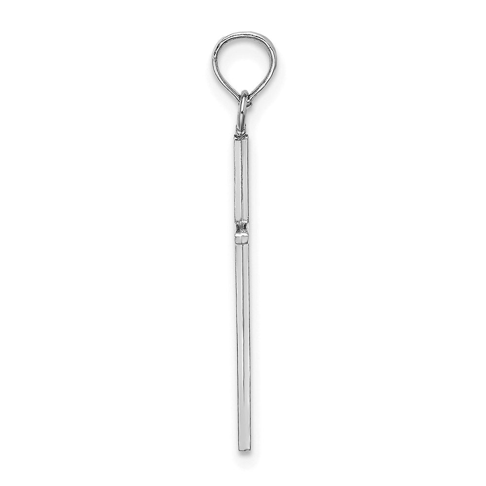 14K Weißgold 3-d und Poliert Stick Kreuz Charm