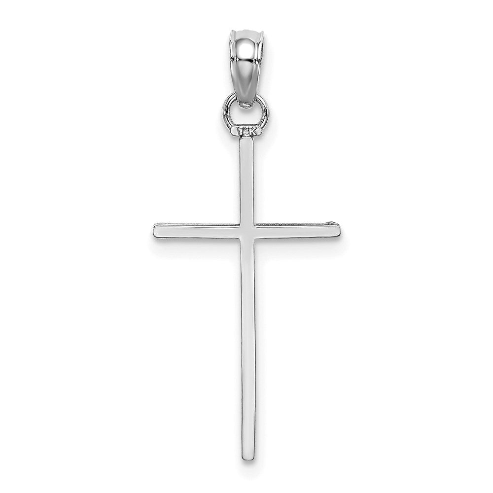 14K Weißgold 3-d und Poliert Stick Kreuz Charm