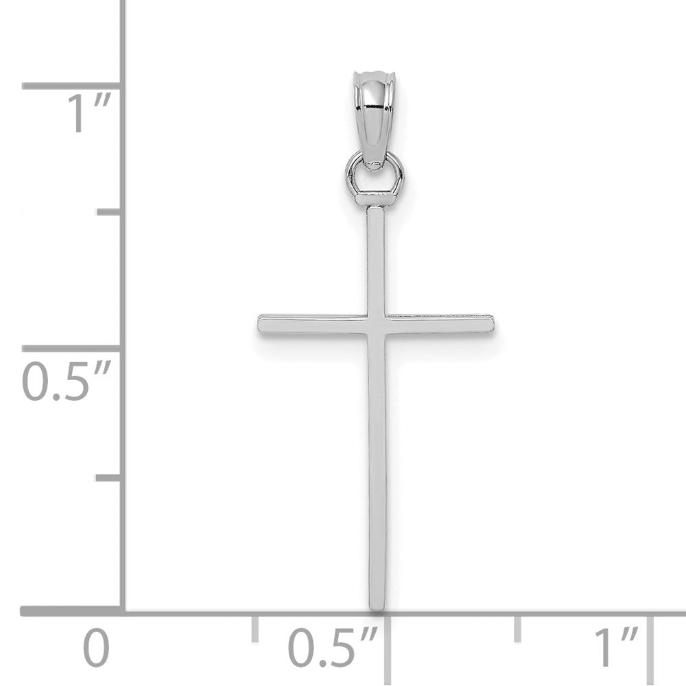 14K Weißgold 3-d und Poliert Stick Kreuz Charm