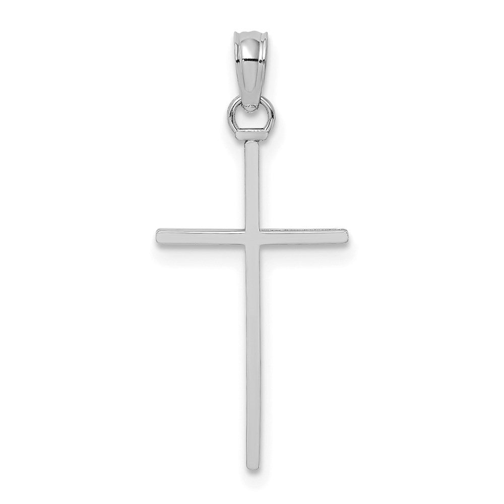 14K Weißgold 3-d und Poliert Stick Kreuz Charm