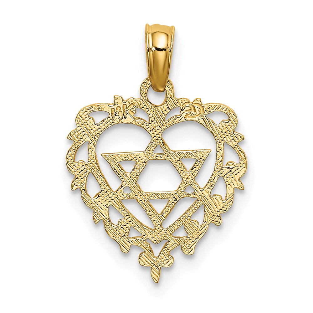 14K Gelbgold Strukturiert Stern Of David in Herz Charm