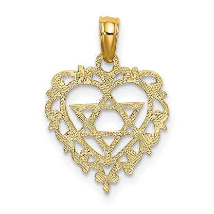 14K Gelbgold Strukturiert Stern Of David in Herz Charm
