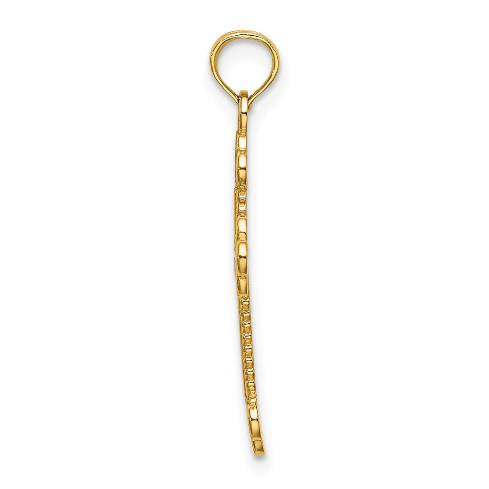 14K Gelbgold Strukturiert und Ausgeschnitten mit Kordel Rahmen Block Kreuz Charm