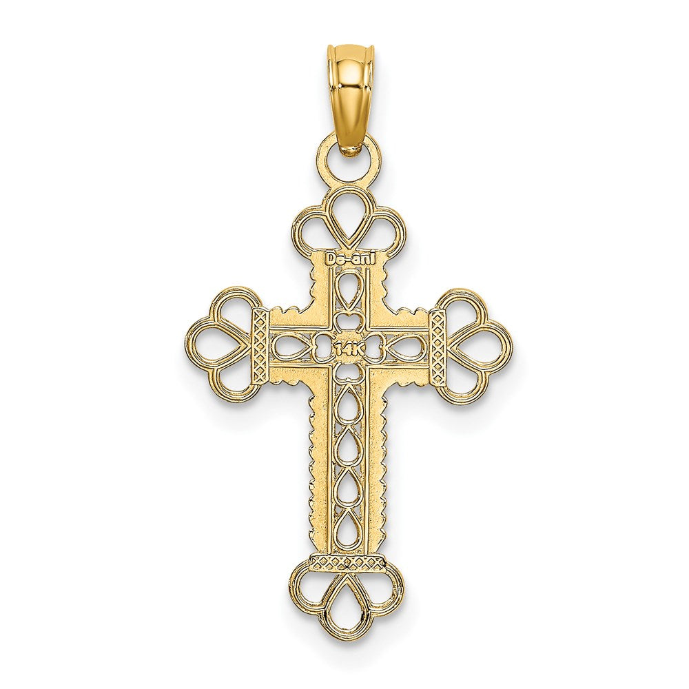 14K Gelbgold Strukturiert und Ausgeschnitten mit Kordel Rahmen Block Kreuz Charm