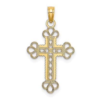 14K Gelbgold Strukturiert und Ausgeschnitten mit Kordel Rahmen Block Kreuz Charm