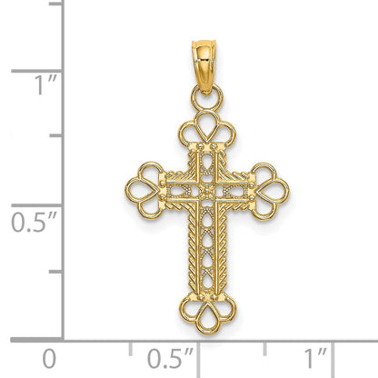 14K Gelbgold Strukturiert und Ausgeschnitten mit Kordel Rahmen Block Kreuz Charm