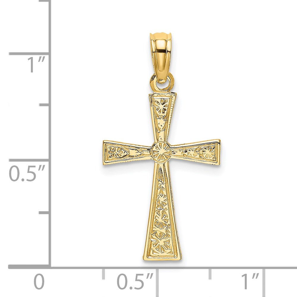 14K Gelbgold Graviert Kreuz mit Flared Tips Charm
