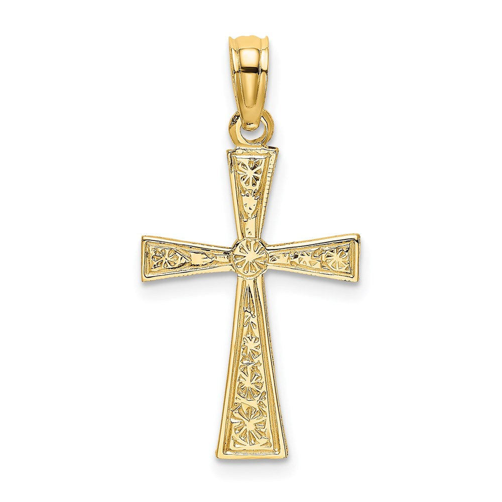 14K Gelbgold Graviert Kreuz mit Flared Tips Charm