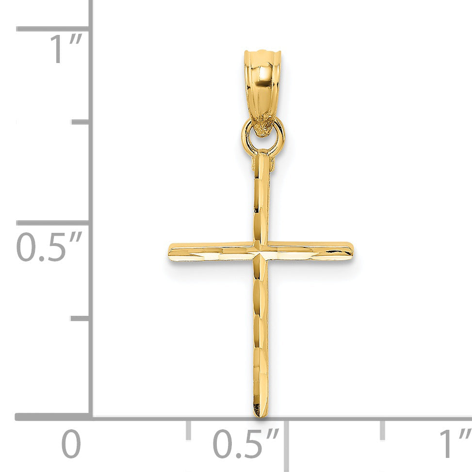 14K Gelbgold Diamantiert und Poliert Kreuz Charm