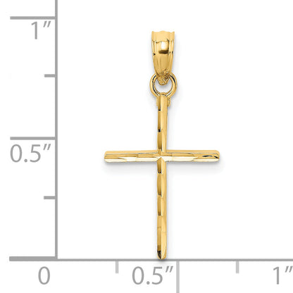 14K Gelbgold Diamantiert und Poliert Kreuz Charm