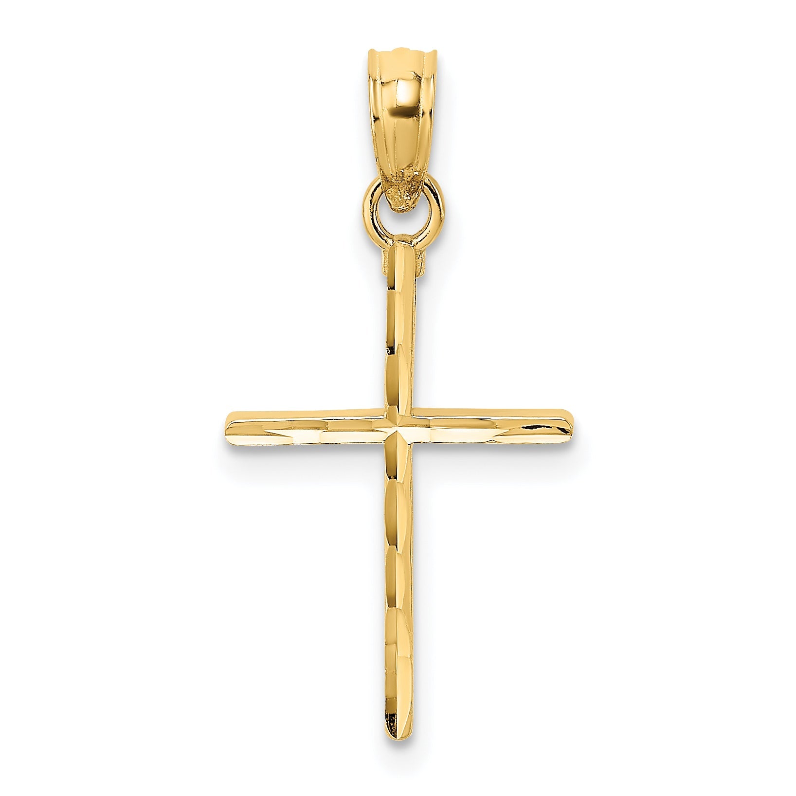 14K Gelbgold Diamantiert und Poliert Kreuz Charm