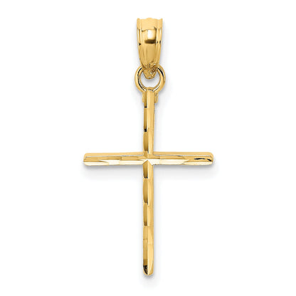 14K Gelbgold Diamantiert und Poliert Kreuz Charm