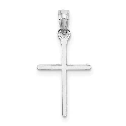 14K Weißgold Diamantiert und Poliert Kreuz Charm