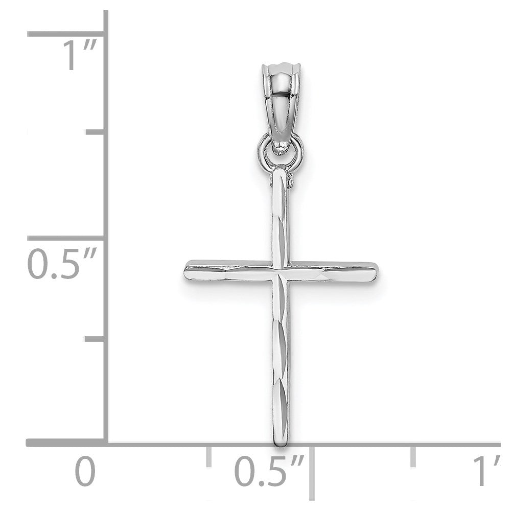 14K Weißgold Diamantiert und Poliert Kreuz Charm