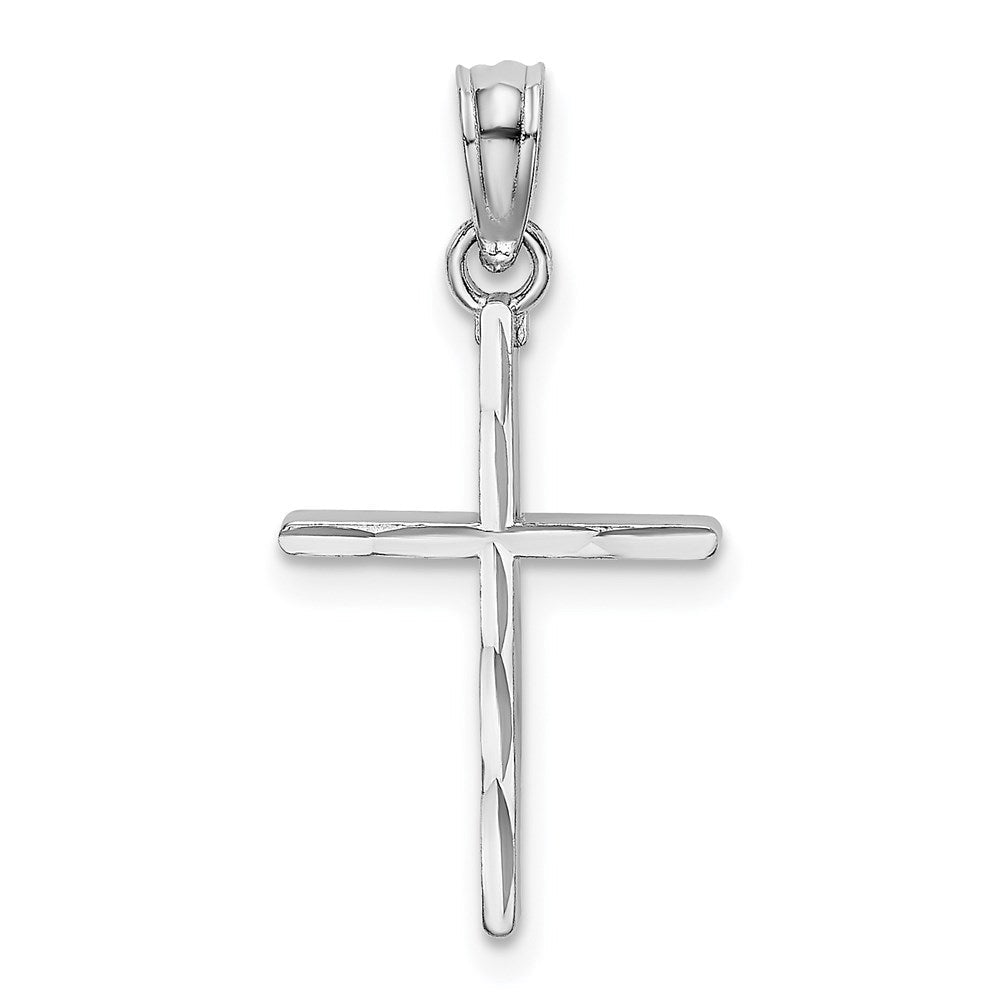 14K Weißgold Diamantiert und Poliert Kreuz Charm