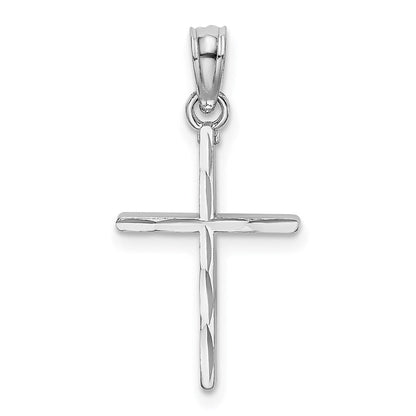 14K Weißgold Diamantiert und Poliert Kreuz Charm