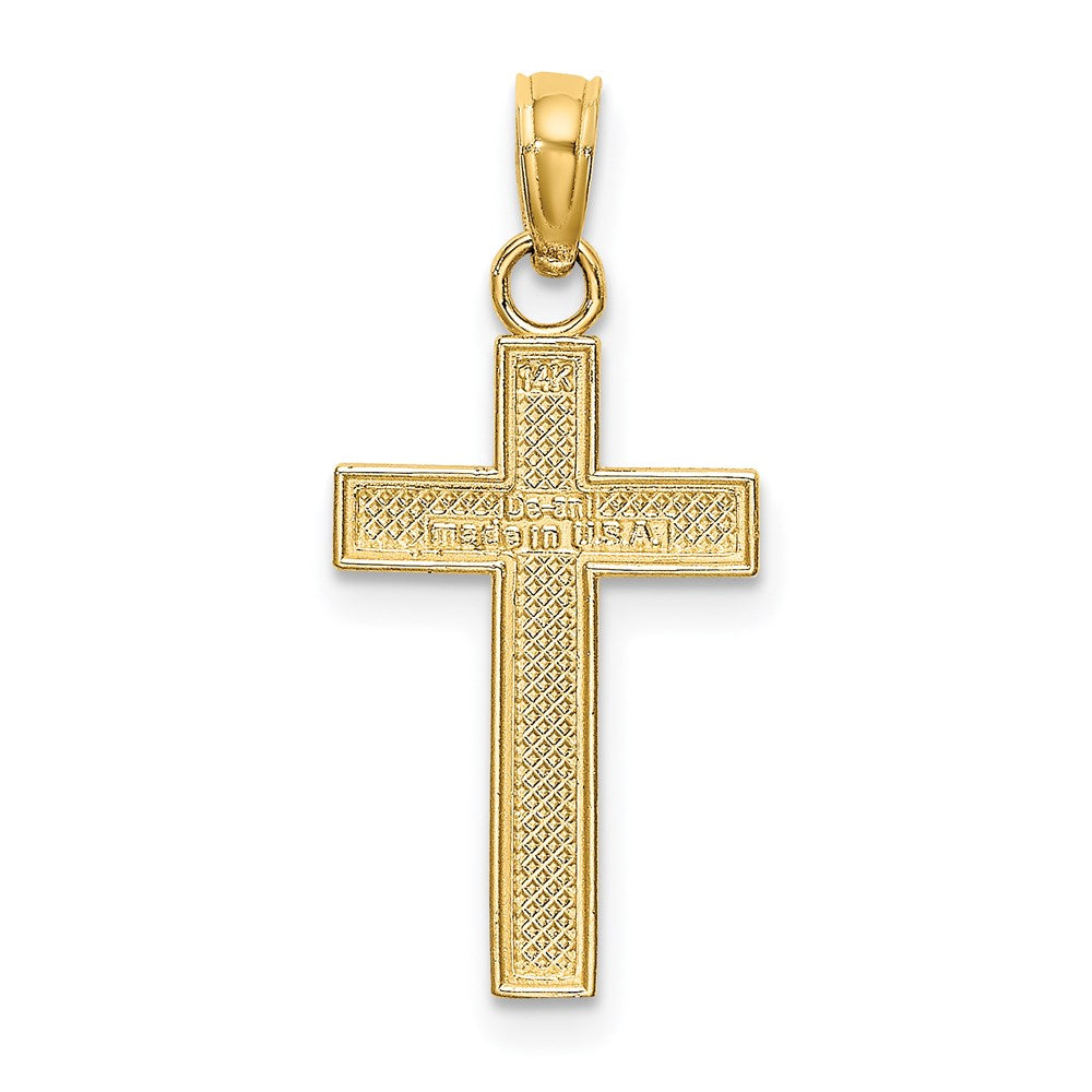 14K Gelbgold Poliert Block Style Gekugelt Kante Kreuz Charm