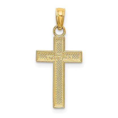 14K Gelbgold Poliert Block Style Gekugelt Kante Kreuz Charm