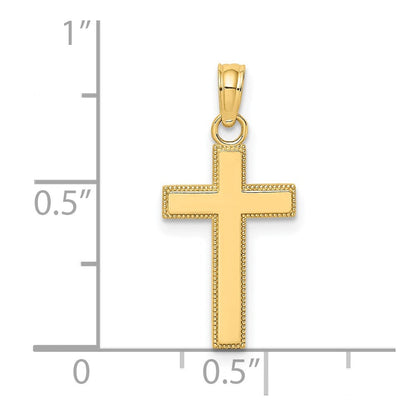 14K Gelbgold Poliert Block Style Gekugelt Kante Kreuz Charm