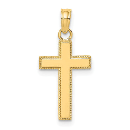 14K Gelbgold Poliert Block Style Gekugelt Kante Kreuz Charm