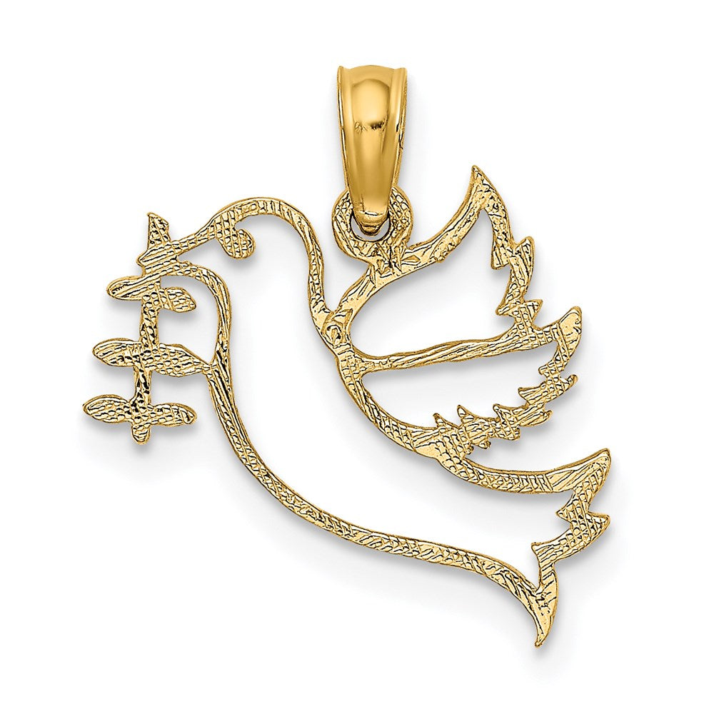 14K Gelbgold Ausgeschnitten Taube mit Olive Branch Charm