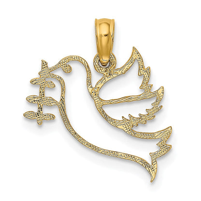 14K Gelbgold Ausgeschnitten Taube mit Olive Branch Charm