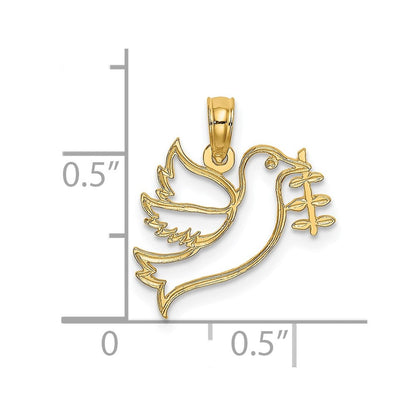 14K Gelbgold Ausgeschnitten Taube mit Olive Branch Charm