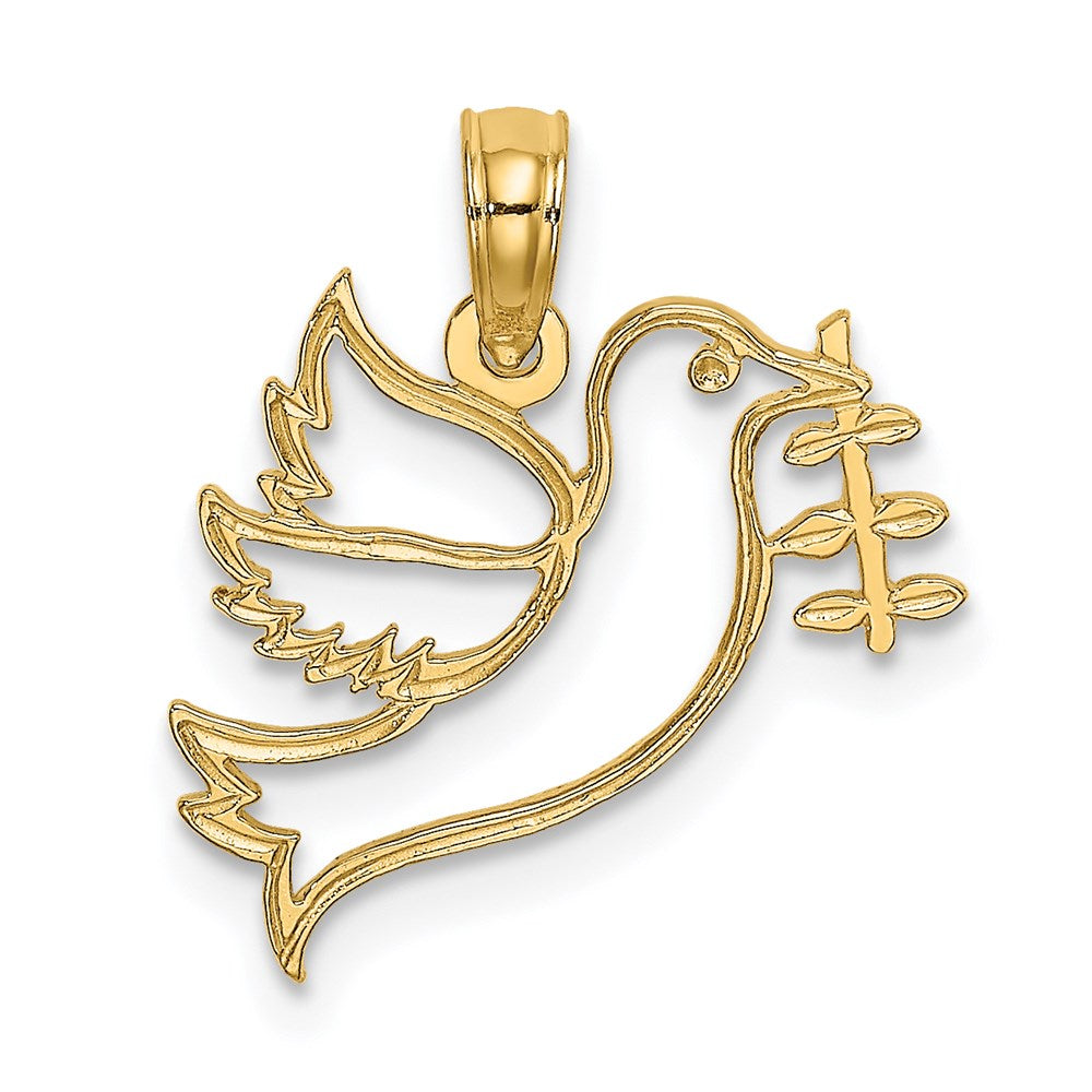 14K Gelbgold Ausgeschnitten Taube mit Olive Branch Charm