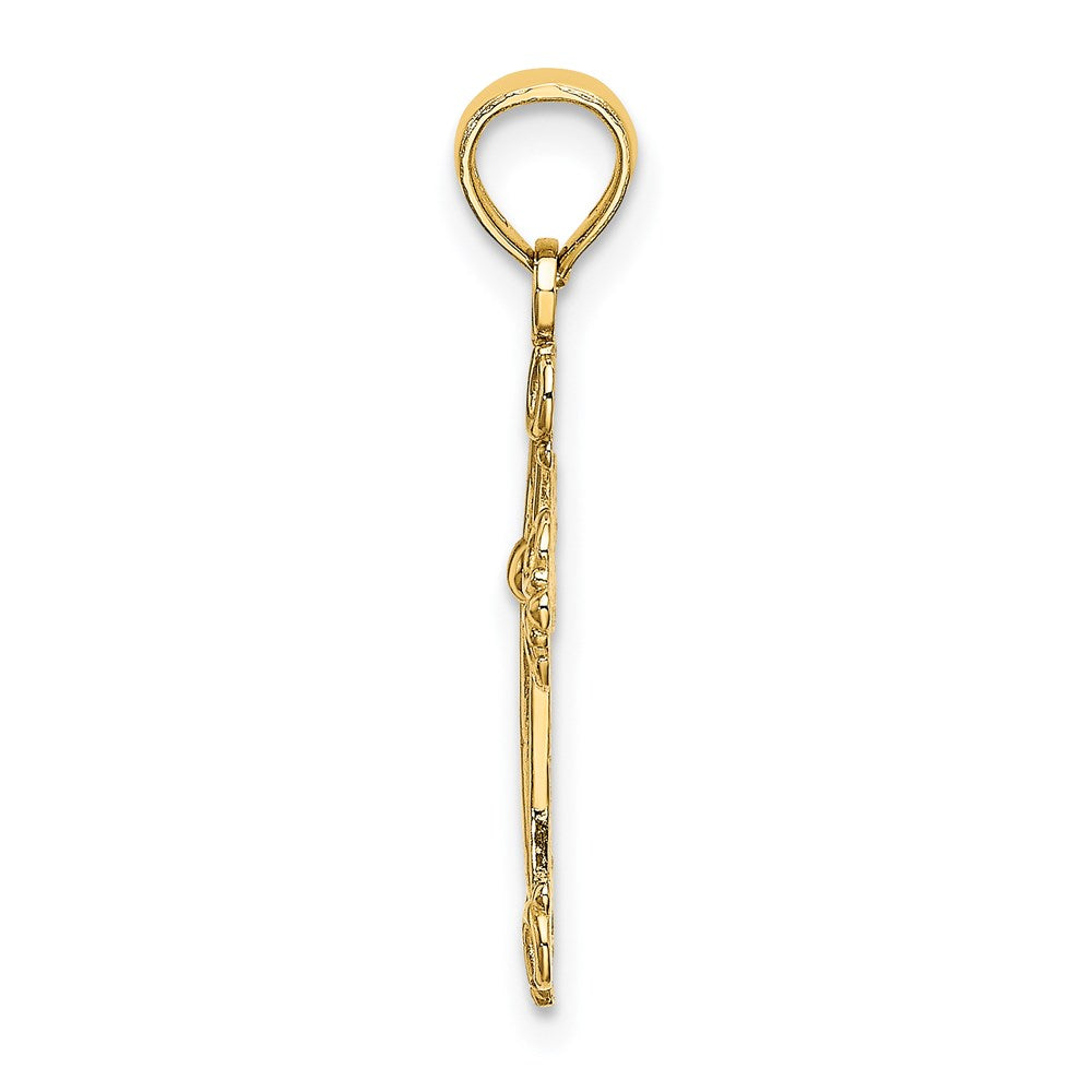 14K Gelbgold Kreuz mit Ranke Tips und Knopf Mittig Charm