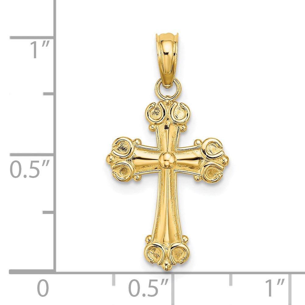 14K Gelbgold Kreuz mit Ranke Tips und Knopf Mittig Charm