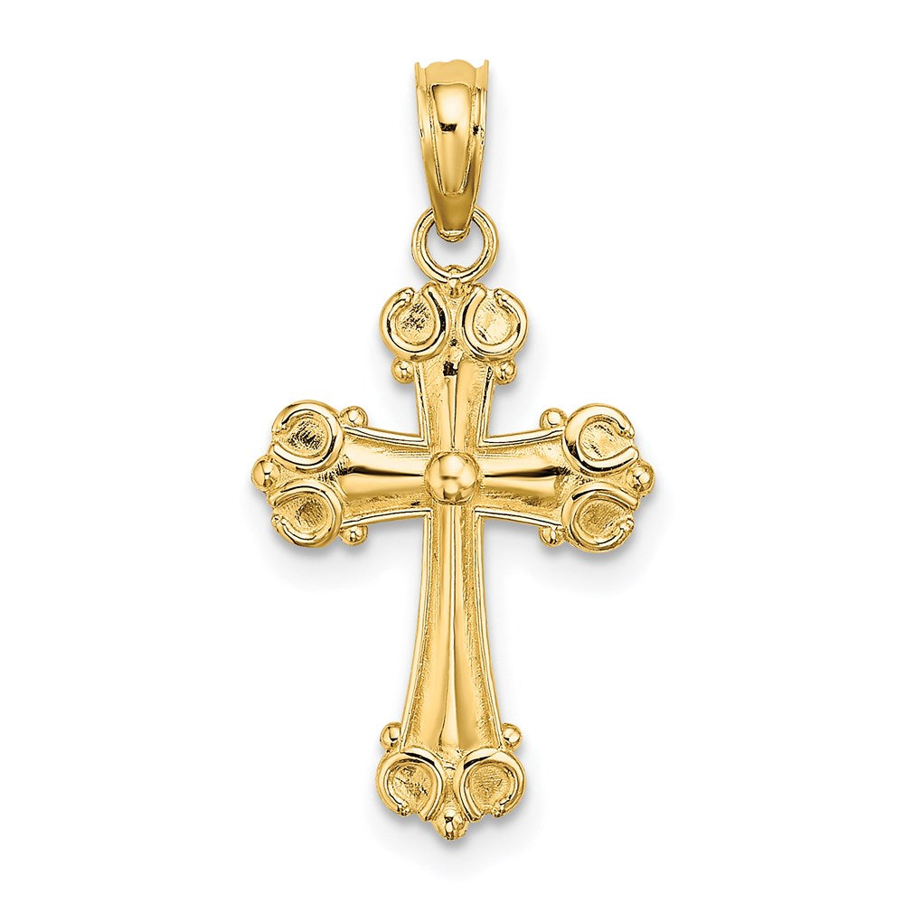 14K Gelbgold Kreuz mit Ranke Tips und Knopf Mittig Charm