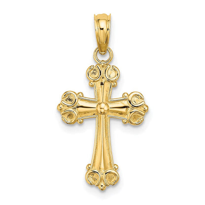 14K Gelbgold Kreuz mit Ranke Tips und Knopf Mittig Charm