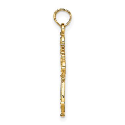 14K Gelbgold Ausgeschnitten Fantasie Kreuz Charm