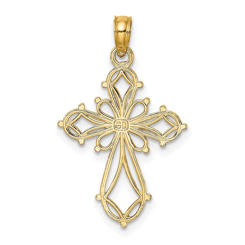 14K Gelbgold Ausgeschnitten Fantasie Kreuz Charm