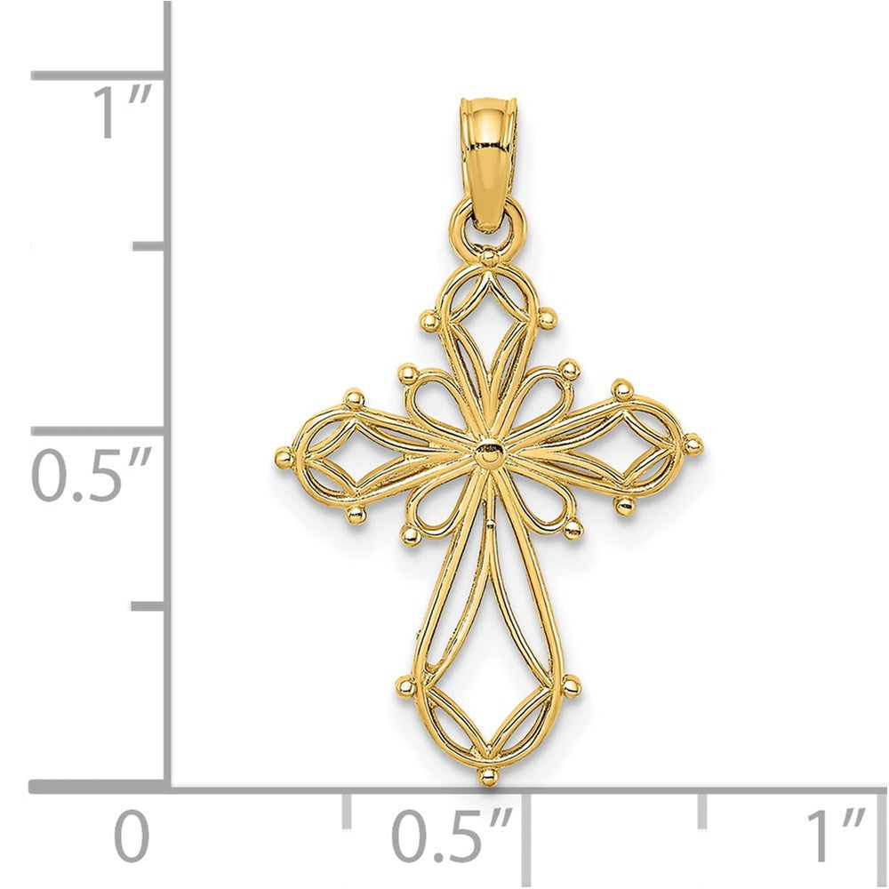 14K Gelbgold Ausgeschnitten Fantasie Kreuz Charm